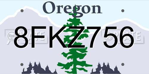 8FKZ756 Oregon License Plate