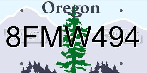 8FMW494 Oregon License Plate