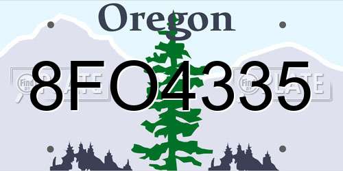8FO4335 Oregon License Plate