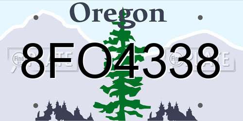8FO4338 Oregon License Plate