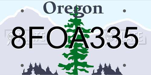 8FOA335 Oregon License Plate