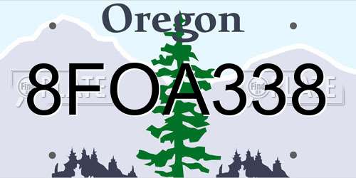 8FOA338 Oregon License Plate