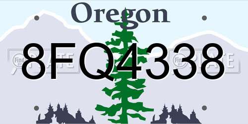 8FQ4338 Oregon License Plate