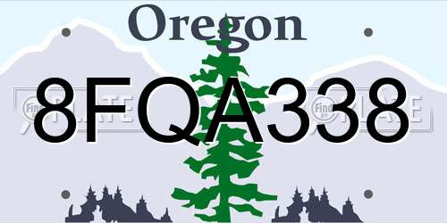 8FQA338 Oregon License Plate