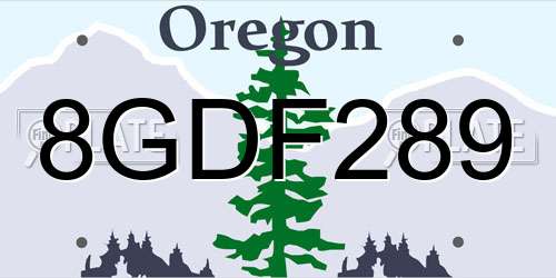 8GDF289 Oregon License Plate
