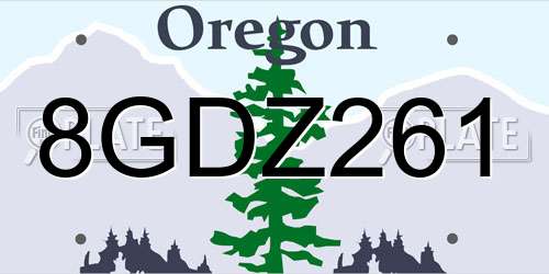 8GDZ261 Oregon License Plate