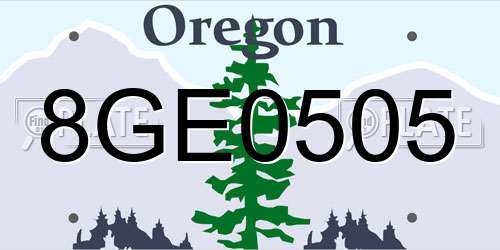 8GE0505 Oregon License Plate