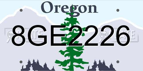 8GE2226 Oregon License Plate