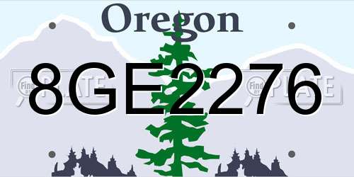 8GE2276 Oregon License Plate