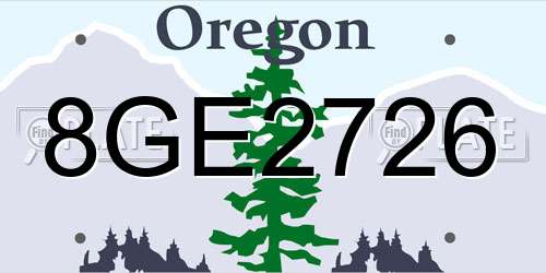 8GE2726 Oregon License Plate