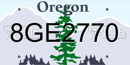 8GE2770 Oregon License Plate