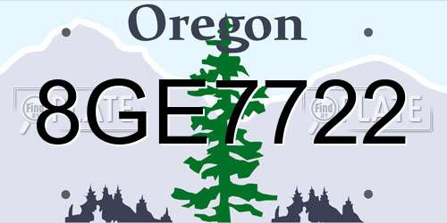 8GE7722 Oregon License Plate