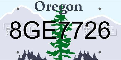 8GE7726 Oregon License Plate