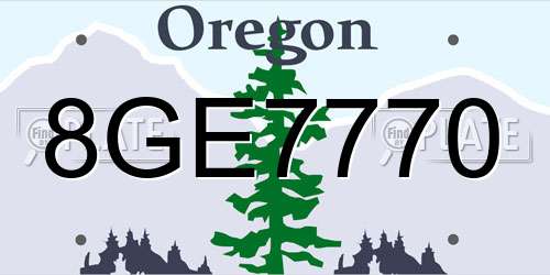 8GE7770 Oregon License Plate