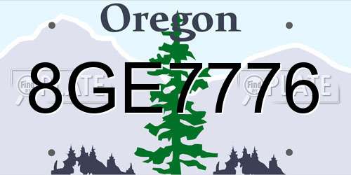 8GE7776 Oregon License Plate