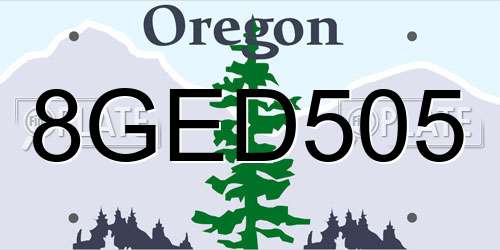 8GED505 Oregon License Plate