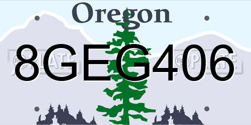 8GEG406 Oregon License Plate