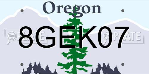 8GEK07 Oregon License Plate