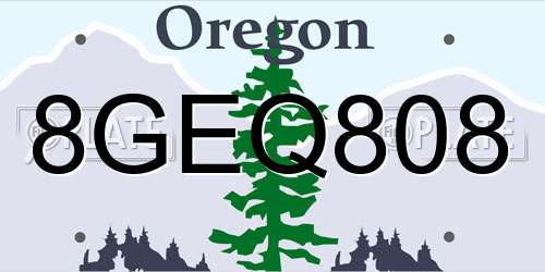 8GEQ808 Oregon License Plate
