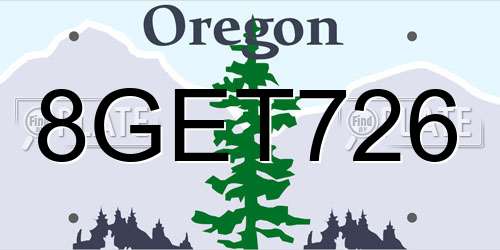 8GET726 Oregon License Plate