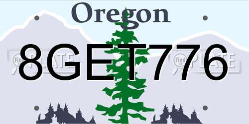 8GET776 Oregon License Plate