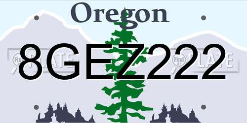 8GEZ222 Oregon License Plate
