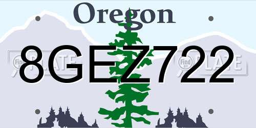 8GEZ722 Oregon License Plate