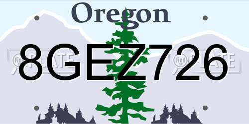 8GEZ726 Oregon License Plate