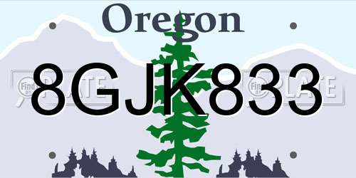 8GJK833 Oregon License Plate