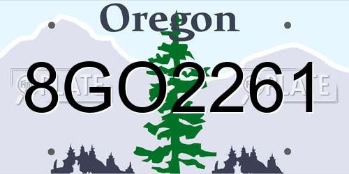 8GO2261 Oregon License Plate