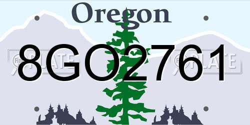 8GO2761 Oregon License Plate