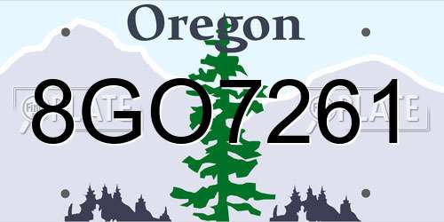 8GO7261 Oregon License Plate