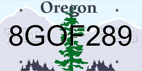 8GOF289 Oregon License Plate