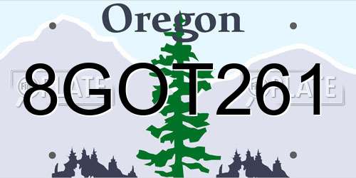 8GOT261 Oregon License Plate