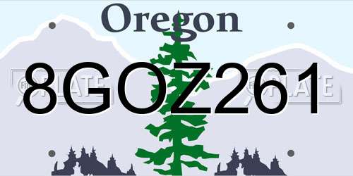 8GOZ261 Oregon License Plate
