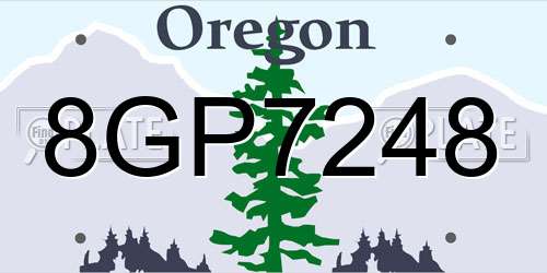 8GP7248 Oregon License Plate