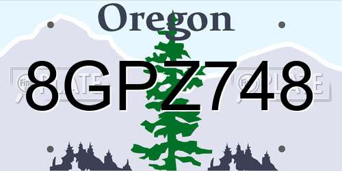 8GPZ748 Oregon License Plate