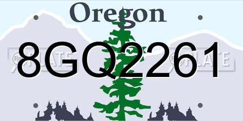 8GQ2261 Oregon License Plate