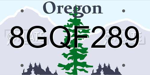 8GQF289 Oregon License Plate