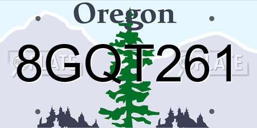 8GQT261 Oregon License Plate