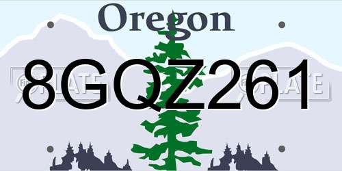 8GQZ261 Oregon License Plate