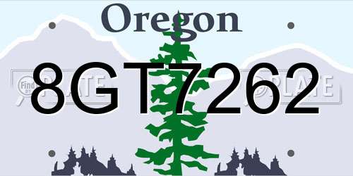 8GT7262 Oregon License Plate