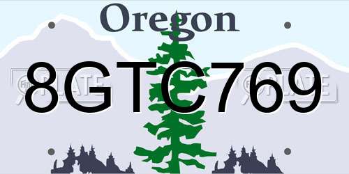 8GTC769 Oregon License Plate