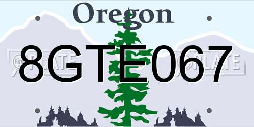 8GTE067 Oregon License Plate
