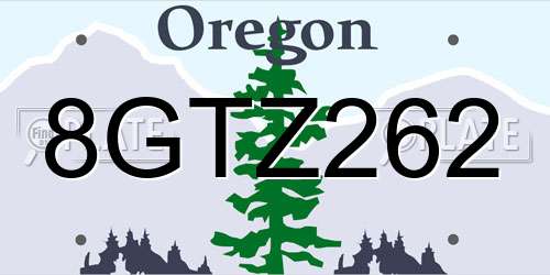 8GTZ262 Oregon License Plate