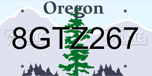 8GTZ267 Oregon License Plate
