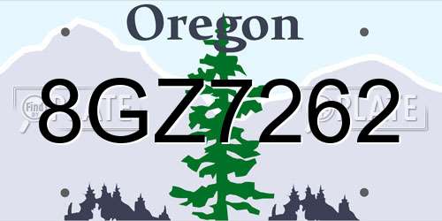 8GZ7262 Oregon License Plate