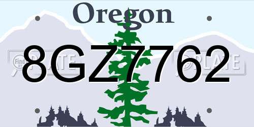 8GZ7762 Oregon License Plate