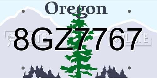 8GZ7767 Oregon License Plate