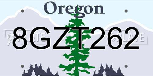 8GZT262 Oregon License Plate